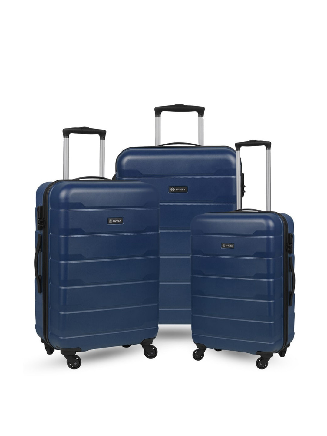 Buy NOVEX Set Of 3 Navy Blue Solid Hard Sided Dublin Trolley Suitcases
