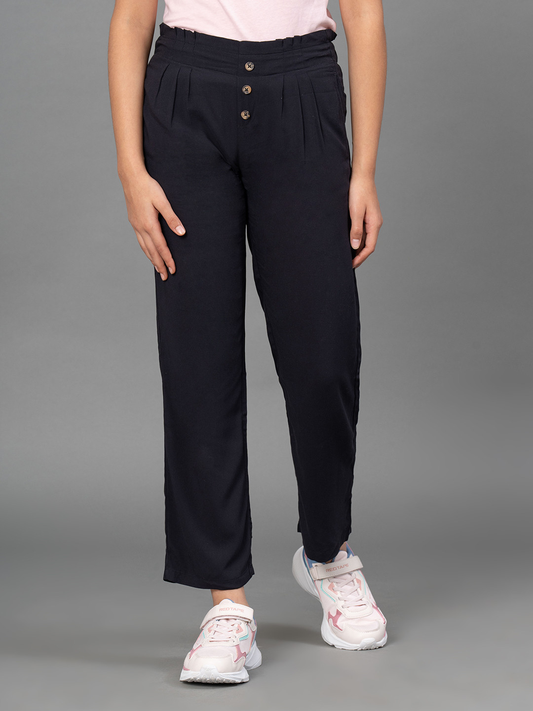 Buy Mode By Red Tape Girls Black Regular Fit Parallel Trousers ...