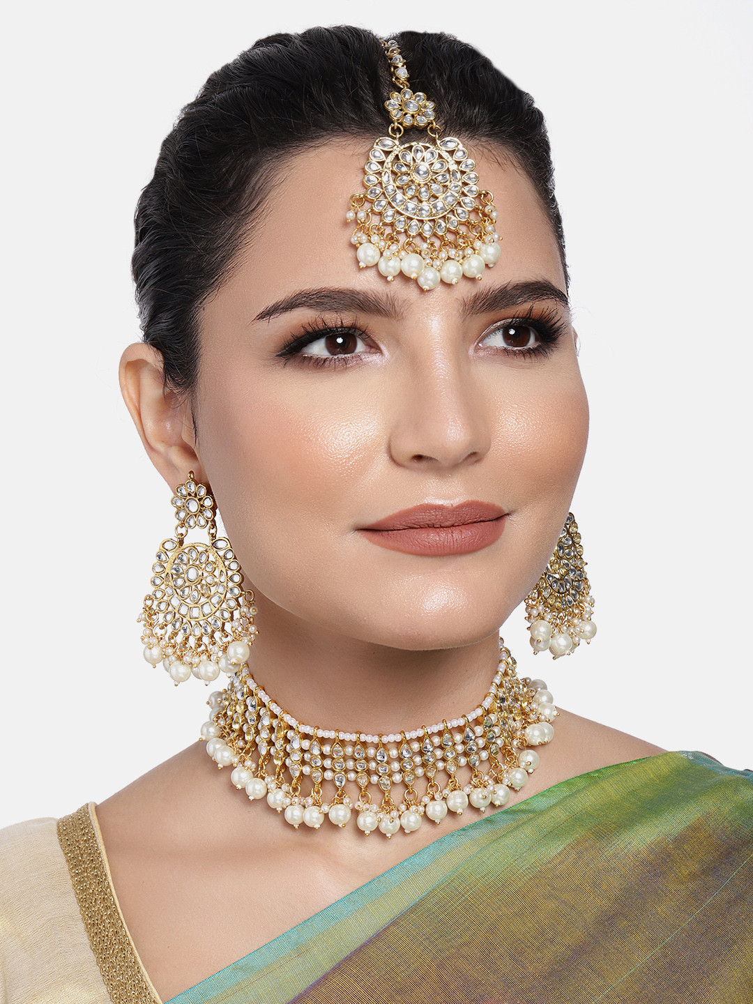Buy Peora White Gold Plated Kundan Studded Handcrafted Jewellery Set
