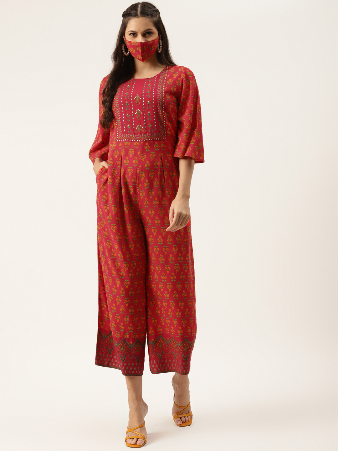 Buy Juniper Red & Green Ethnic Printed Culotte Jumpsuit Jumpsuit for