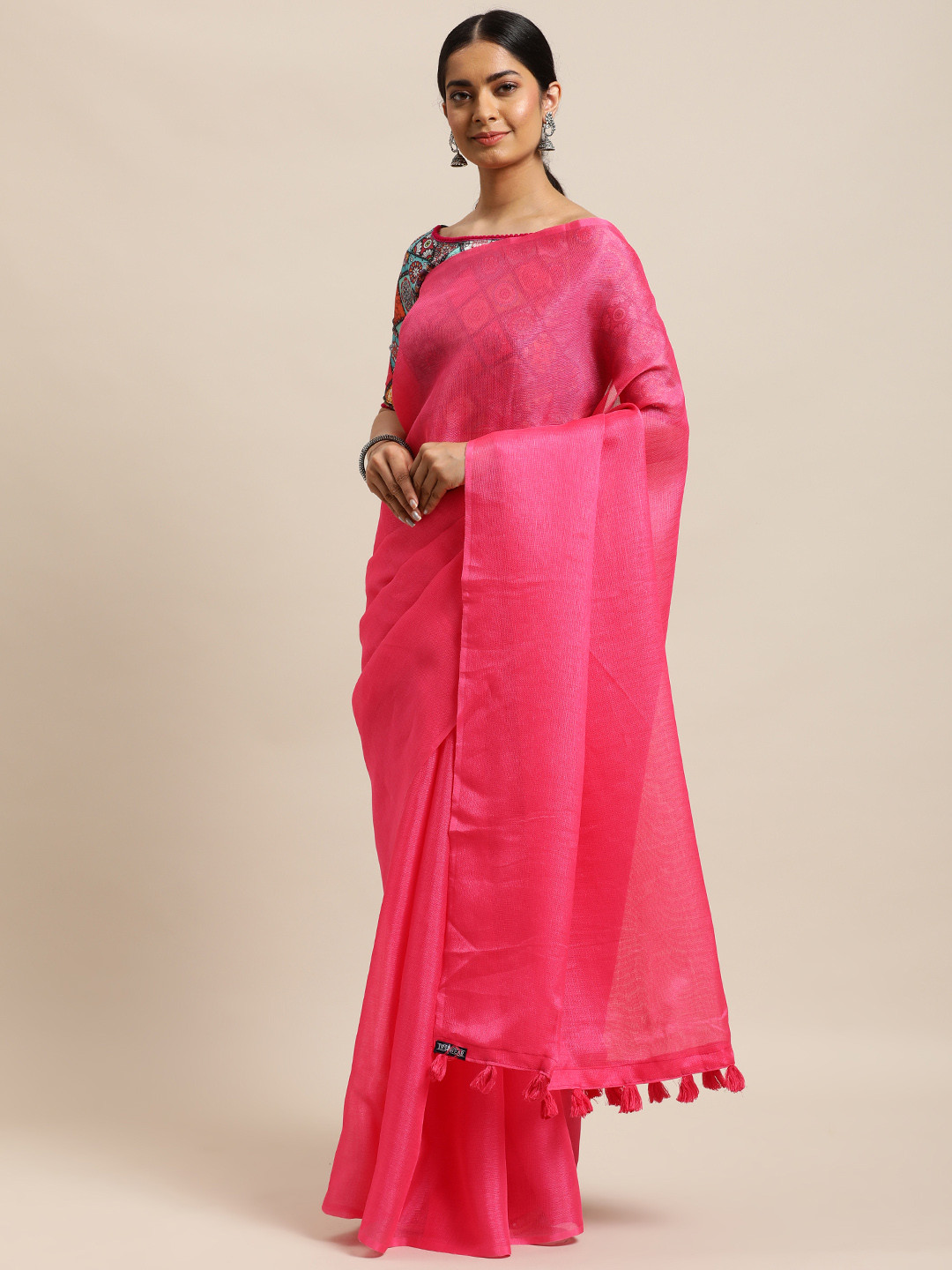 Buy DESIWEAR Pink Jute Silk Saree Sarees for Women 14036662 Myntra