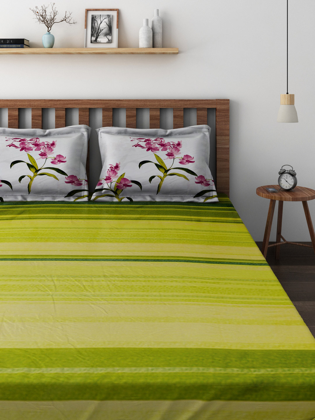 Buy Raymond Home Green 210 TC Cotton Double Bedsheet With 2 Pillow