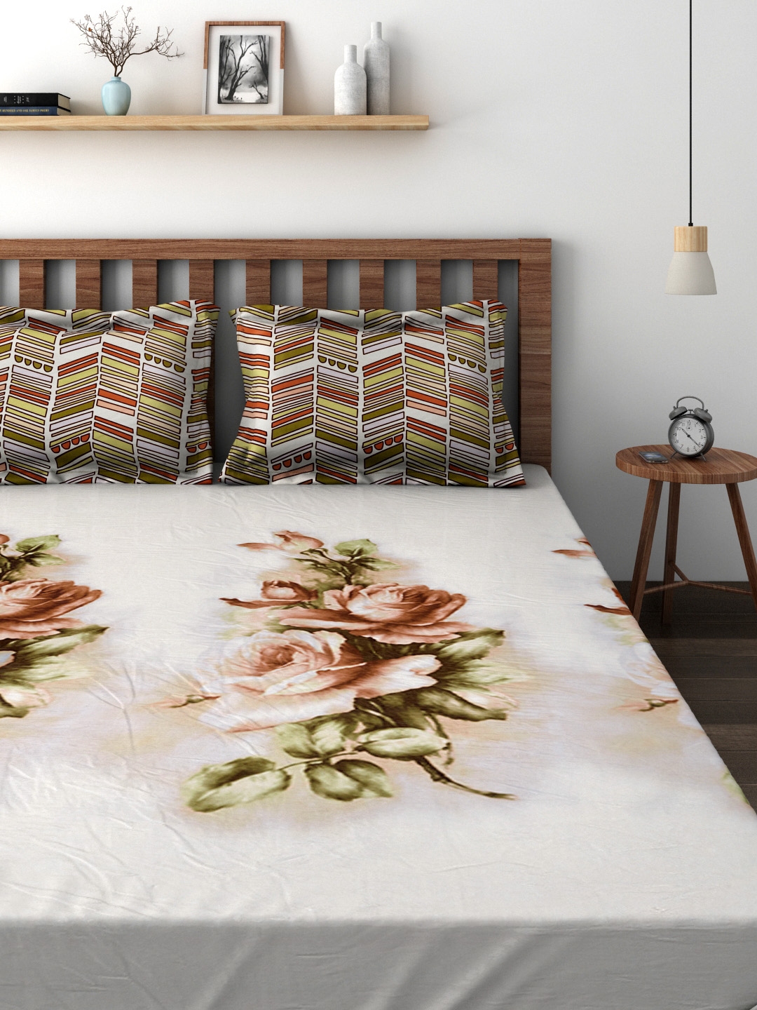 Buy Raymond Home White 210 TC Cotton Double Bedsheet With 2 Pillow