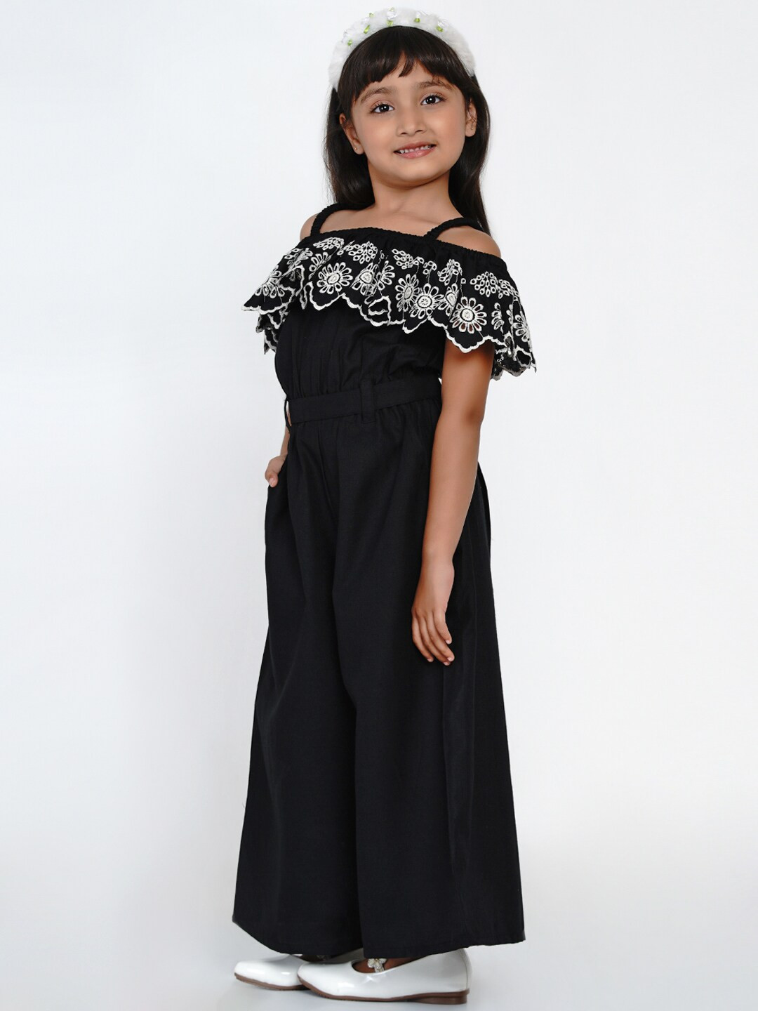Buy Bitiya By Bhama Girls Black & White Solid Basic Jumpsuit Jumpsuit