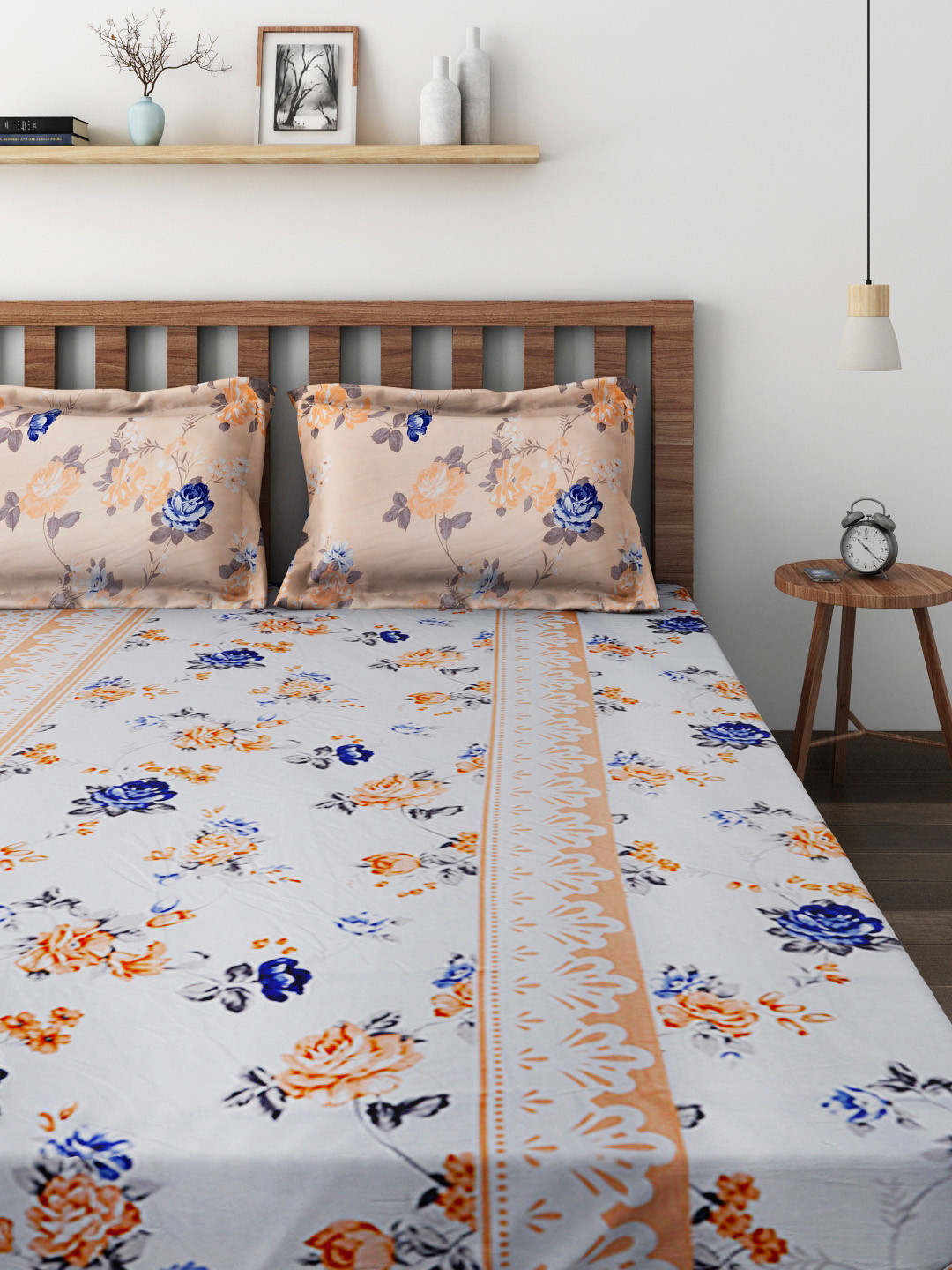 Buy Raymond Home Blue 210 TC Cotton Double Bedsheet With 2 Pillow