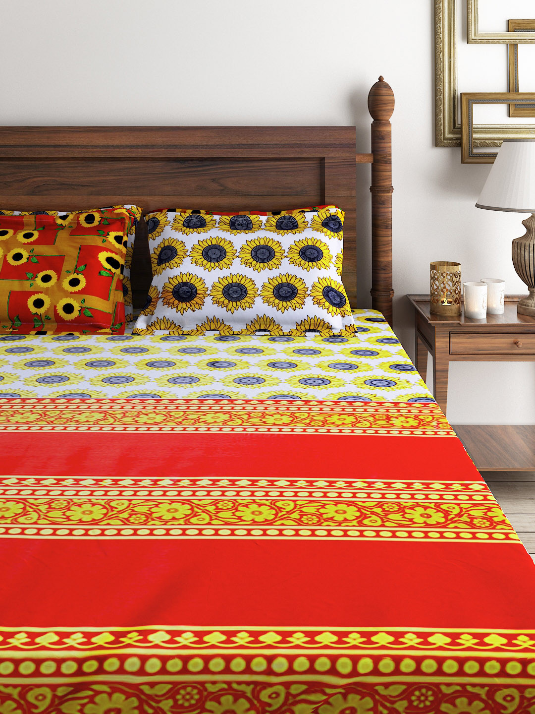 Buy Raymond Home Red 300 TC Cotton Double Bedsheet With 4 Pillow Covers