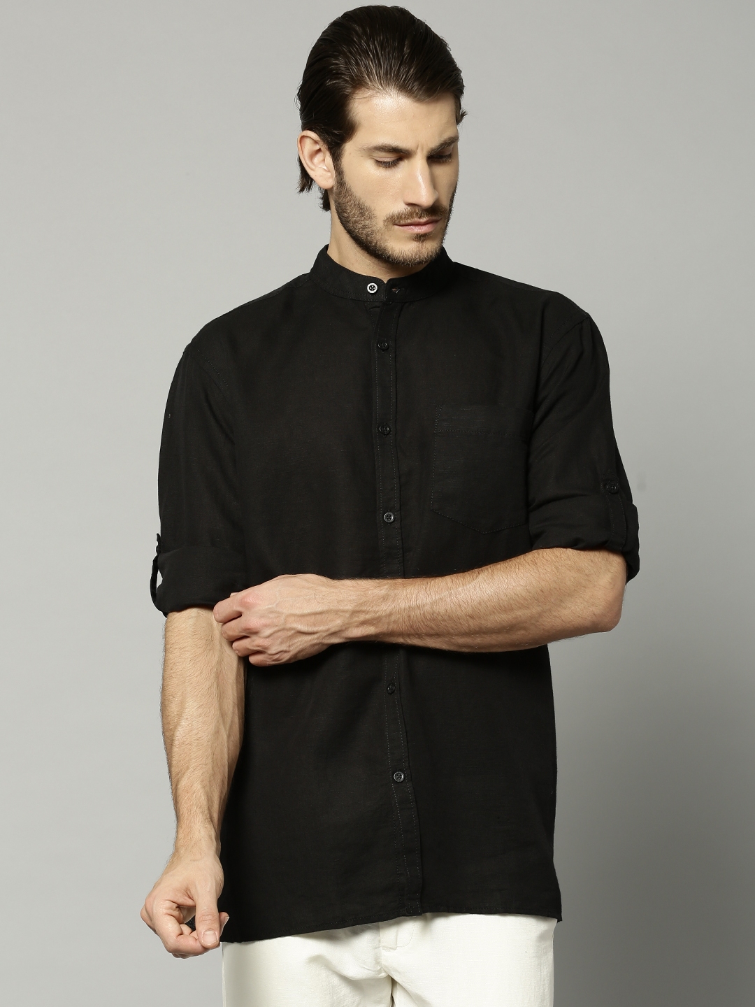 mens black and white stripped shirt