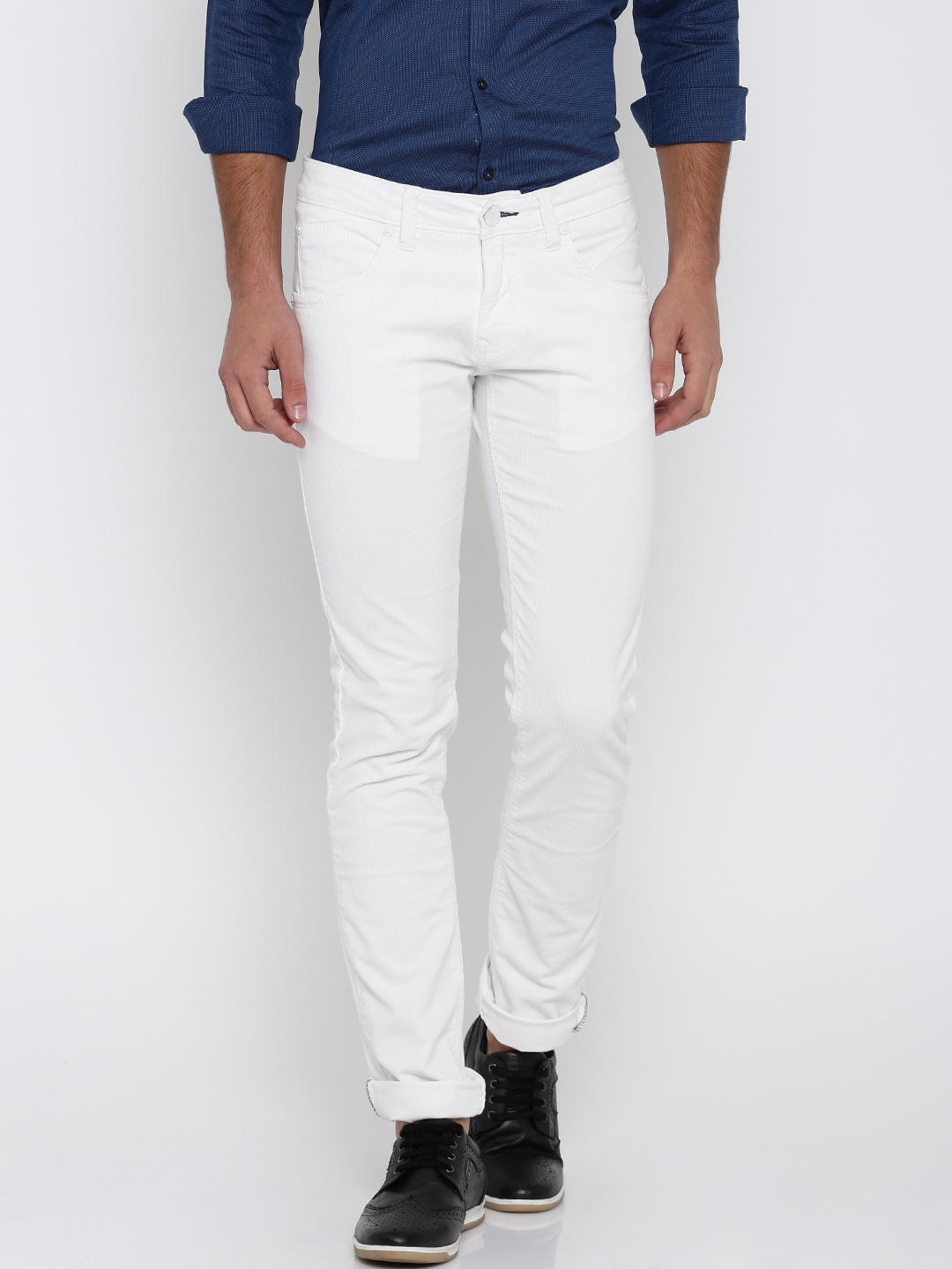 Buy Basics White Skinny Corduroy Trousers - Trousers for Men 1404494 ...