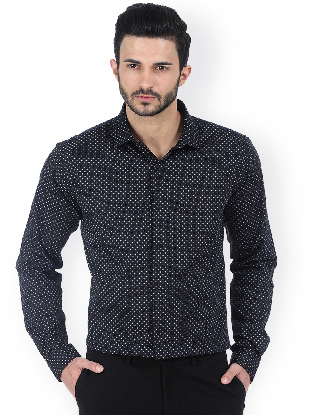 Buy Basics Black Printed Slim Fit Smart Casual Shirt - Shirts for Men ...