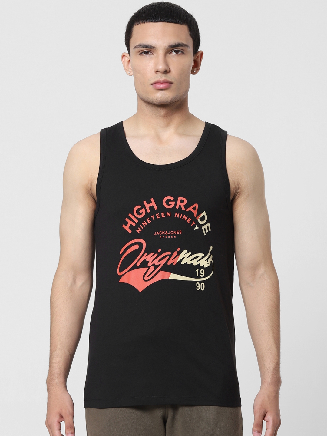 Buy Jack & Jones Men Black Printed Innerwear Vest - Innerwear Vests for ...