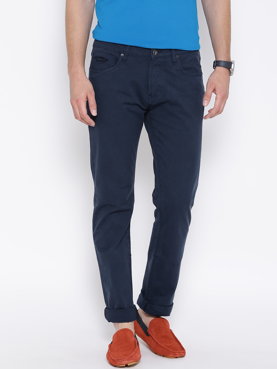 Buy Pepe Jeans Men Navy Solid Regular Fit Chinos - Trousers for Men ...