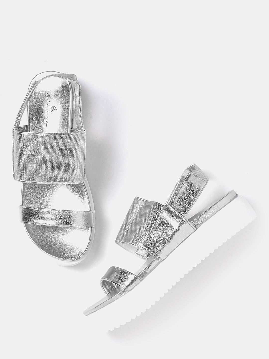Buy Mast & Harbour Women Silver Toned Glossy Flatforms - Heels for Women 1404966 | Myntra