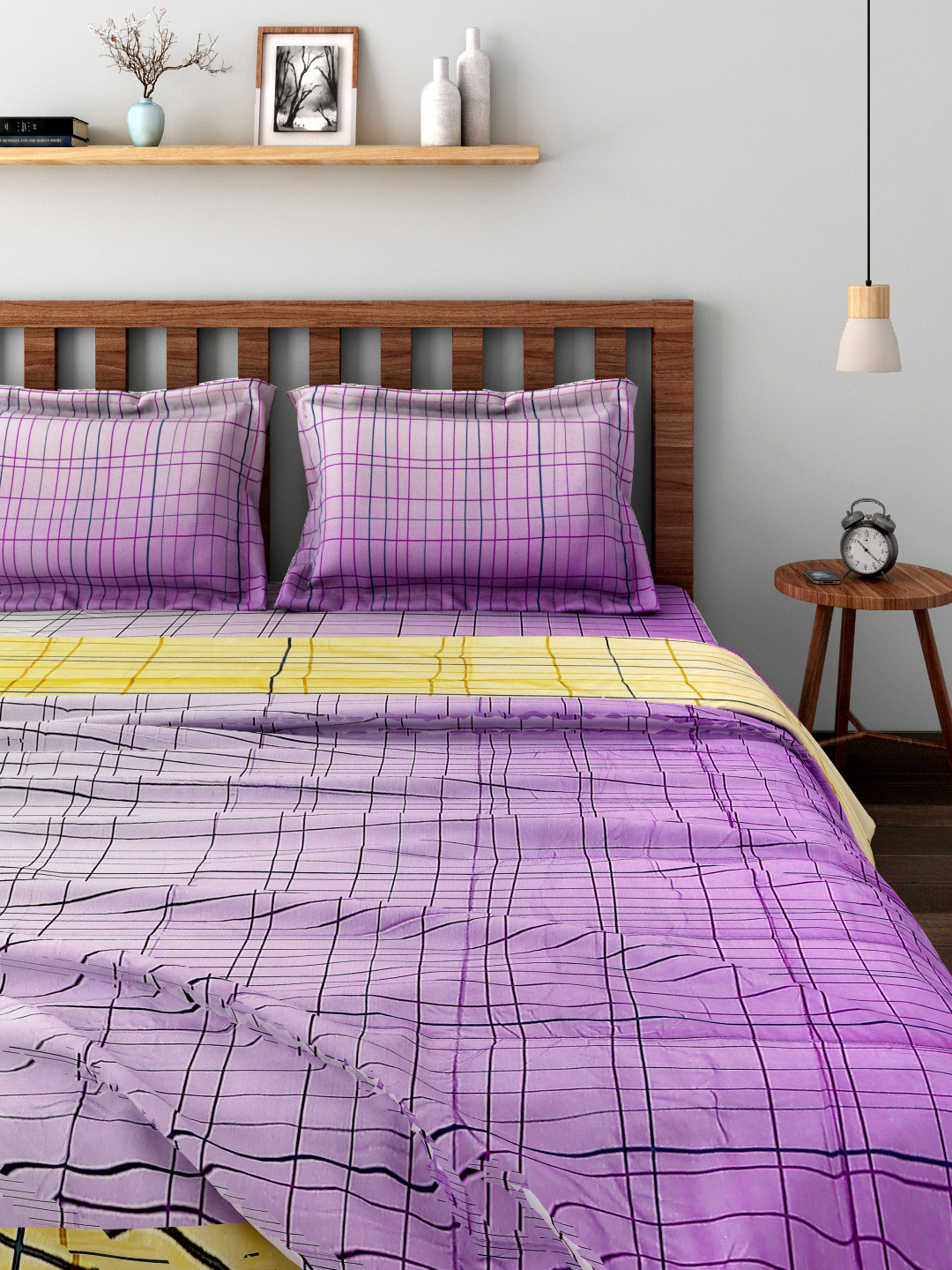 Buy BOMBAY DYEING Purple & White Bedding Set With Reversible Quilt