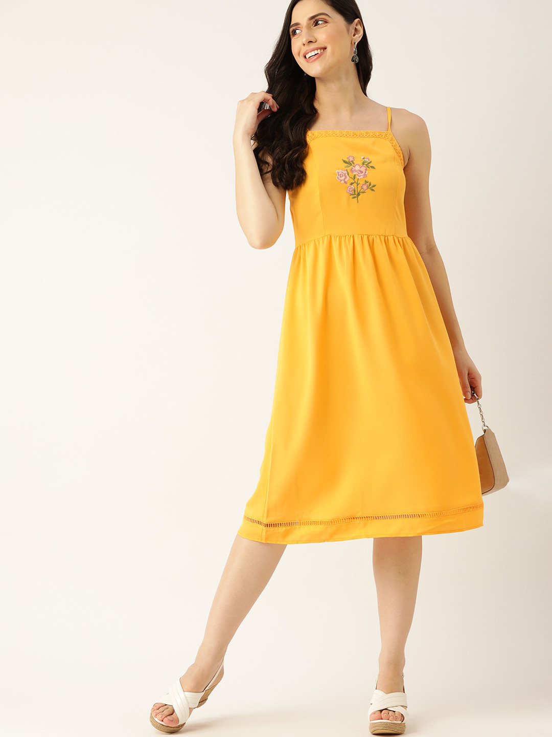 Buy DressBerry Mustard Yellow A Line Dress Dresses for Women 14065776