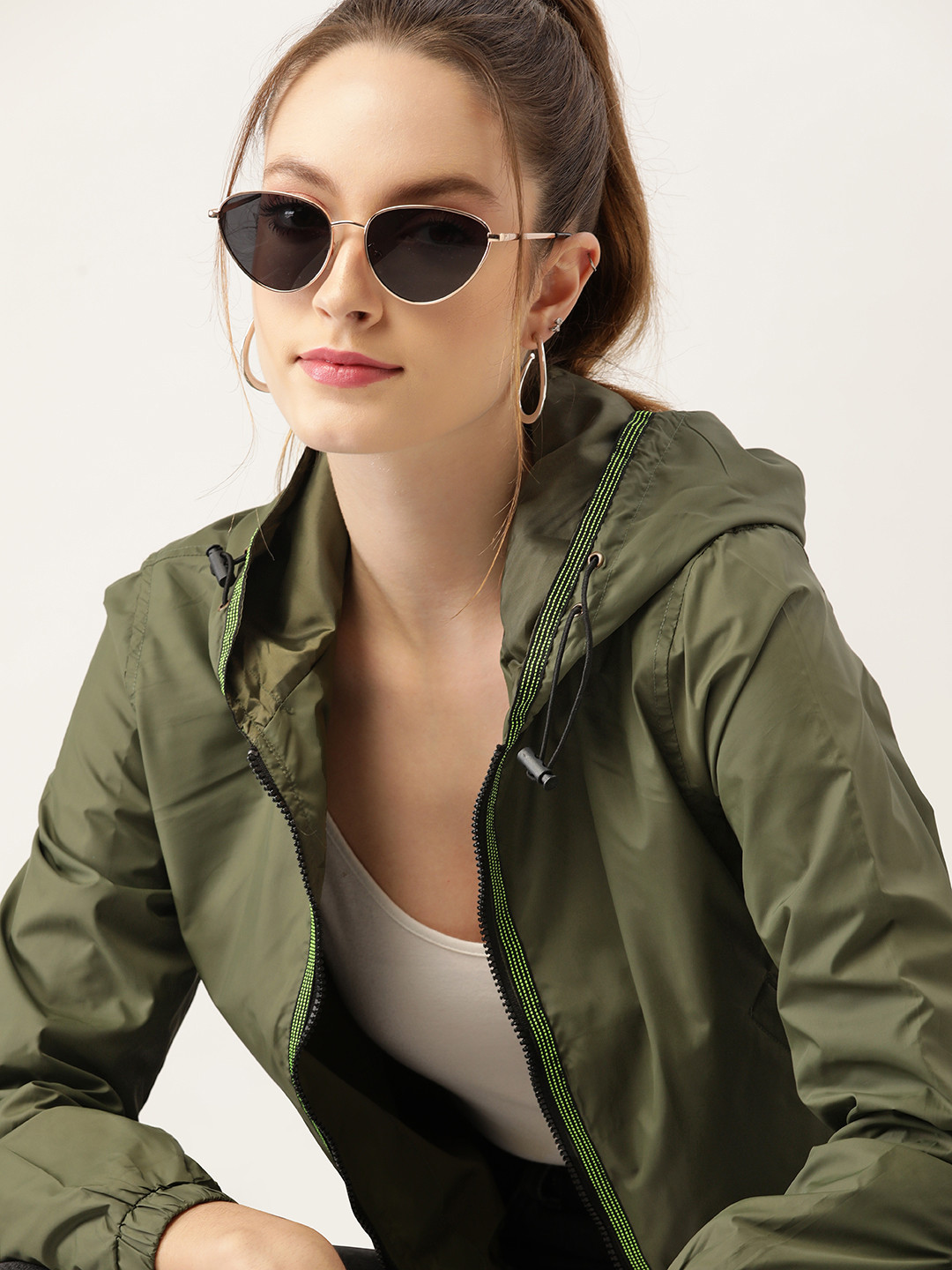 Buy DressBerry Women Olive Green Solid Hooded Tailored Jacket Jackets