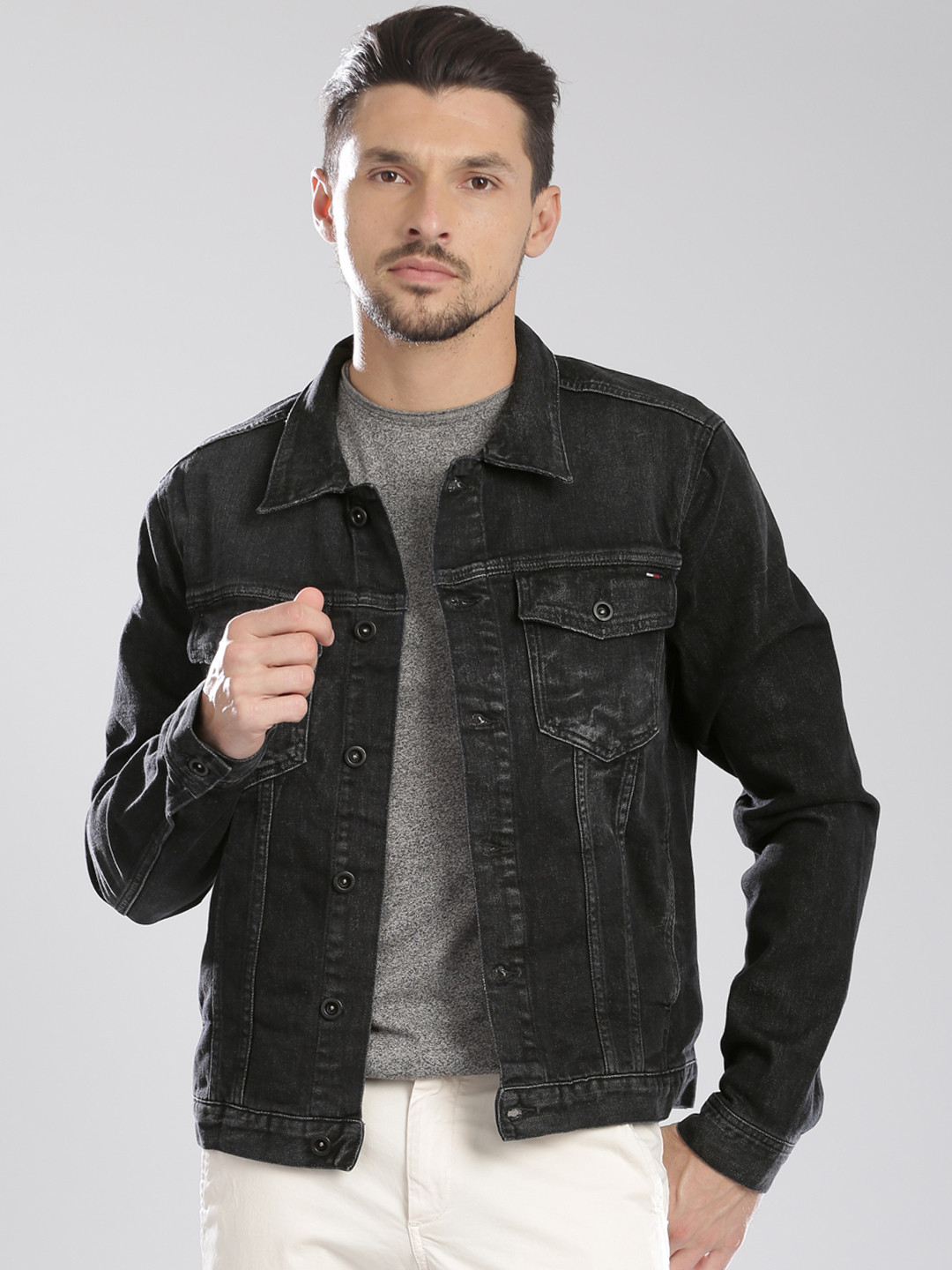 Buy Tommy Hilfiger Black Washed Denim Jacket Jackets for Men 1407296
