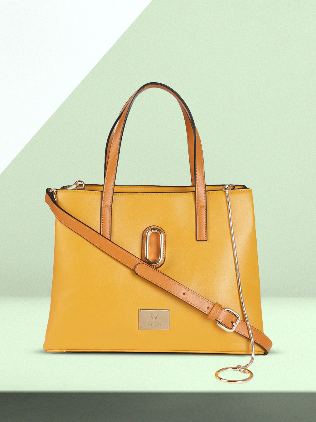 Buy Allen Solly Mustard Yellow Solid Handheld Bag Handbags for Women