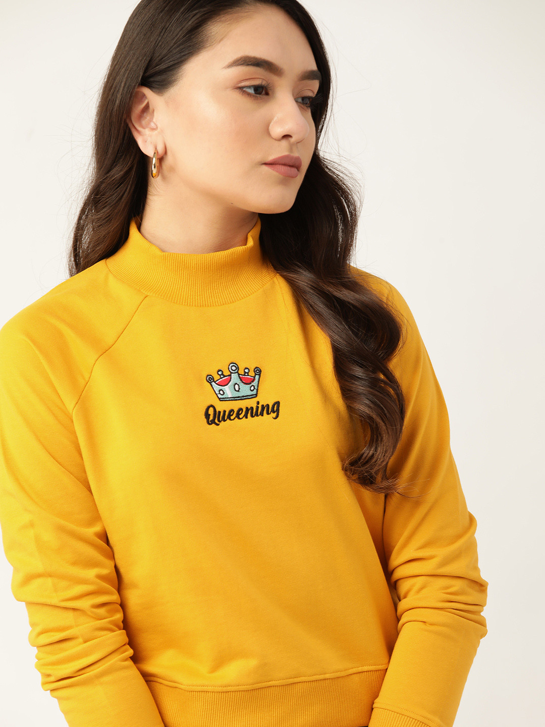 Buy DressBerry Women Mustard Yellow Applique Detail Sweatshirt