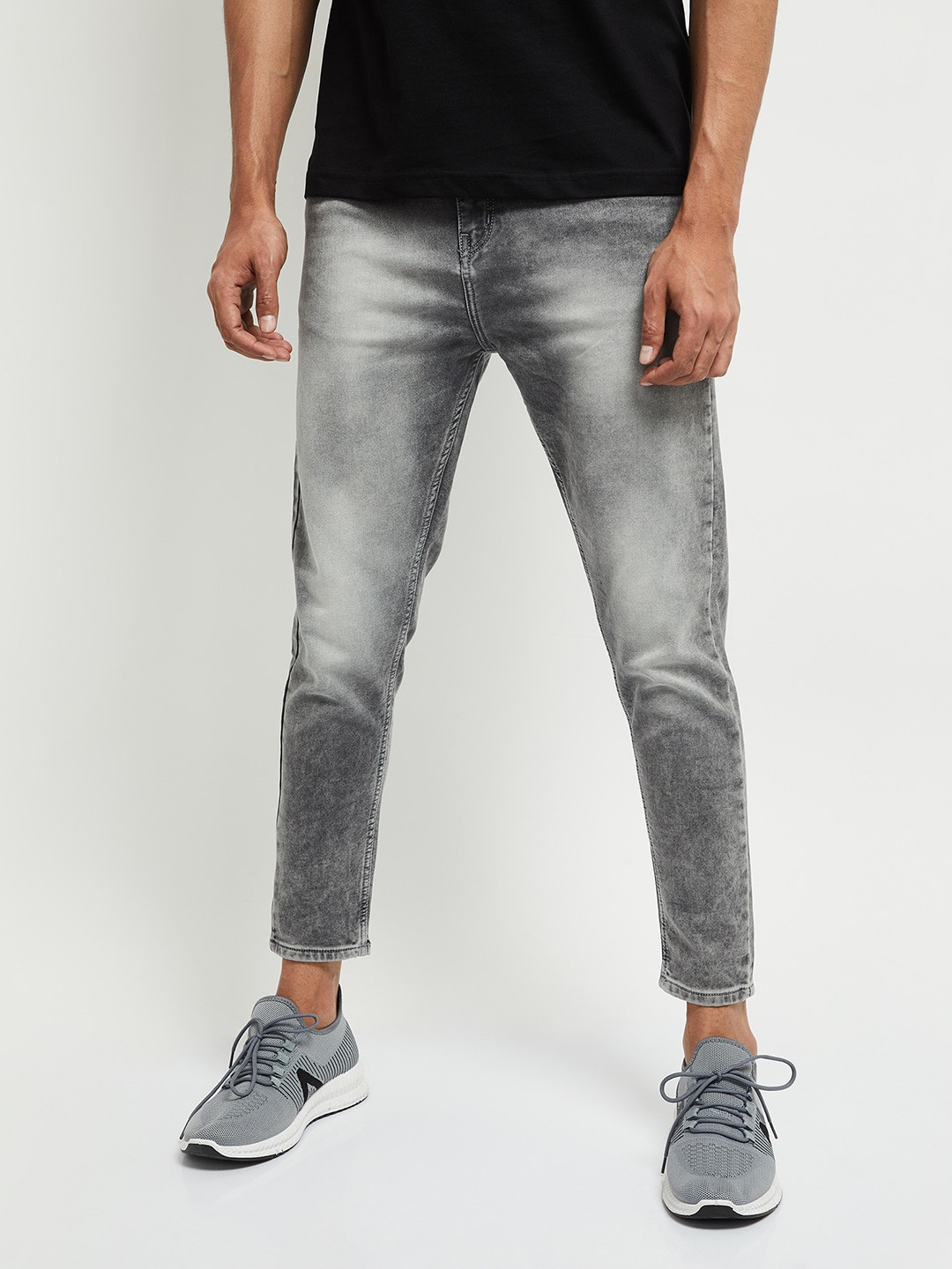 Buy Max Men Grey Tapered Fit Mid Rise Clean Look Stretchable Jeans