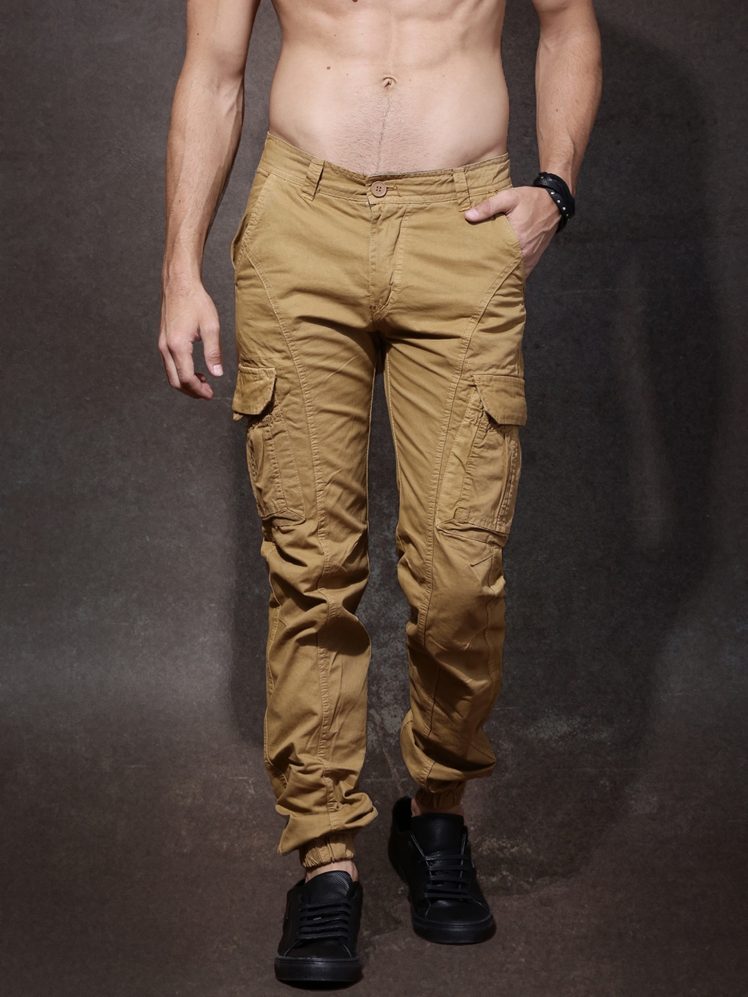 Buy RDSTR Men Khaki Solid Slim Fit Trousers - Trousers for Men 1408676 ...