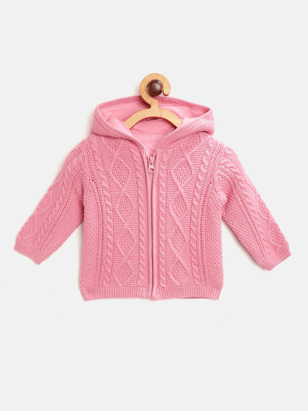 Buy Marks & Spencer Kids Pink Cable Knitted Hooded Pure Cotton Cardigan