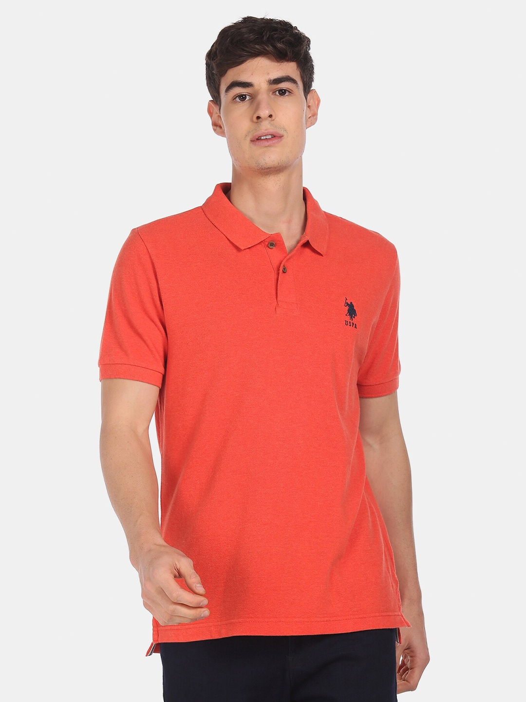 Buy U.S. Polo Assn. Men Orange Solid Polo Collar T Shirt - Tshirts for ...