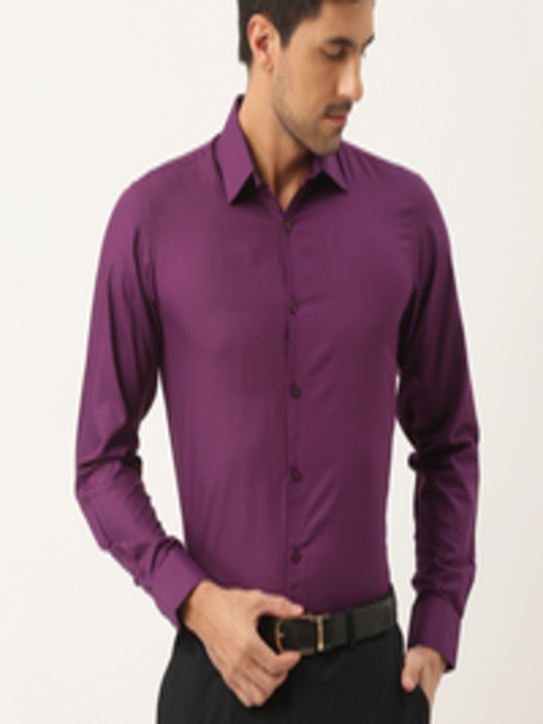 Buy SOJANYA Men Purple Solid Pure Cotton Classic Formal Shirt - Shirts ...