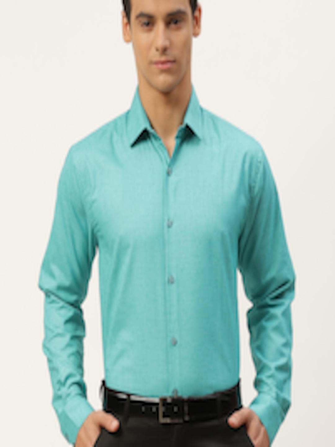 Buy SOJANYA Men Turquoise Blue Solid Classic Formal Shirt - Shirts for ...