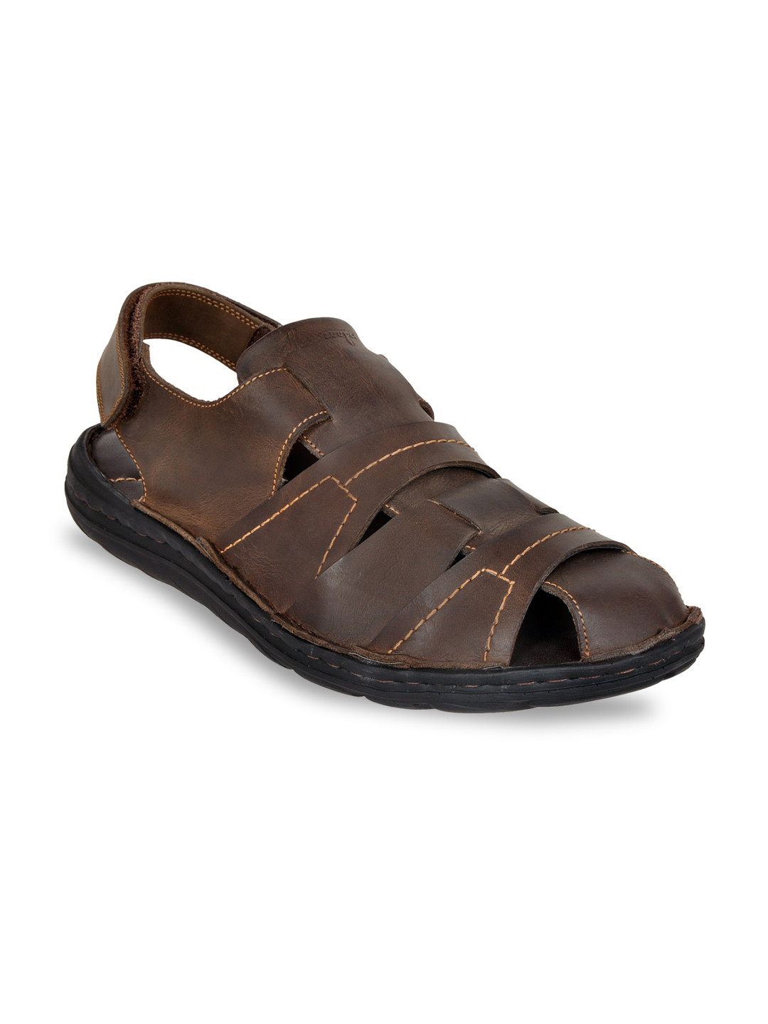 Buy Allen Cooper Men Brown & Black Leather Fisherman Sandals - Sandals for Men 14089982 | Myntra