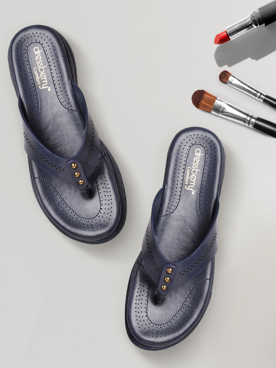 Buy DressBerry Navy Blue Comfort Sandals With Laser Cuts Heels for