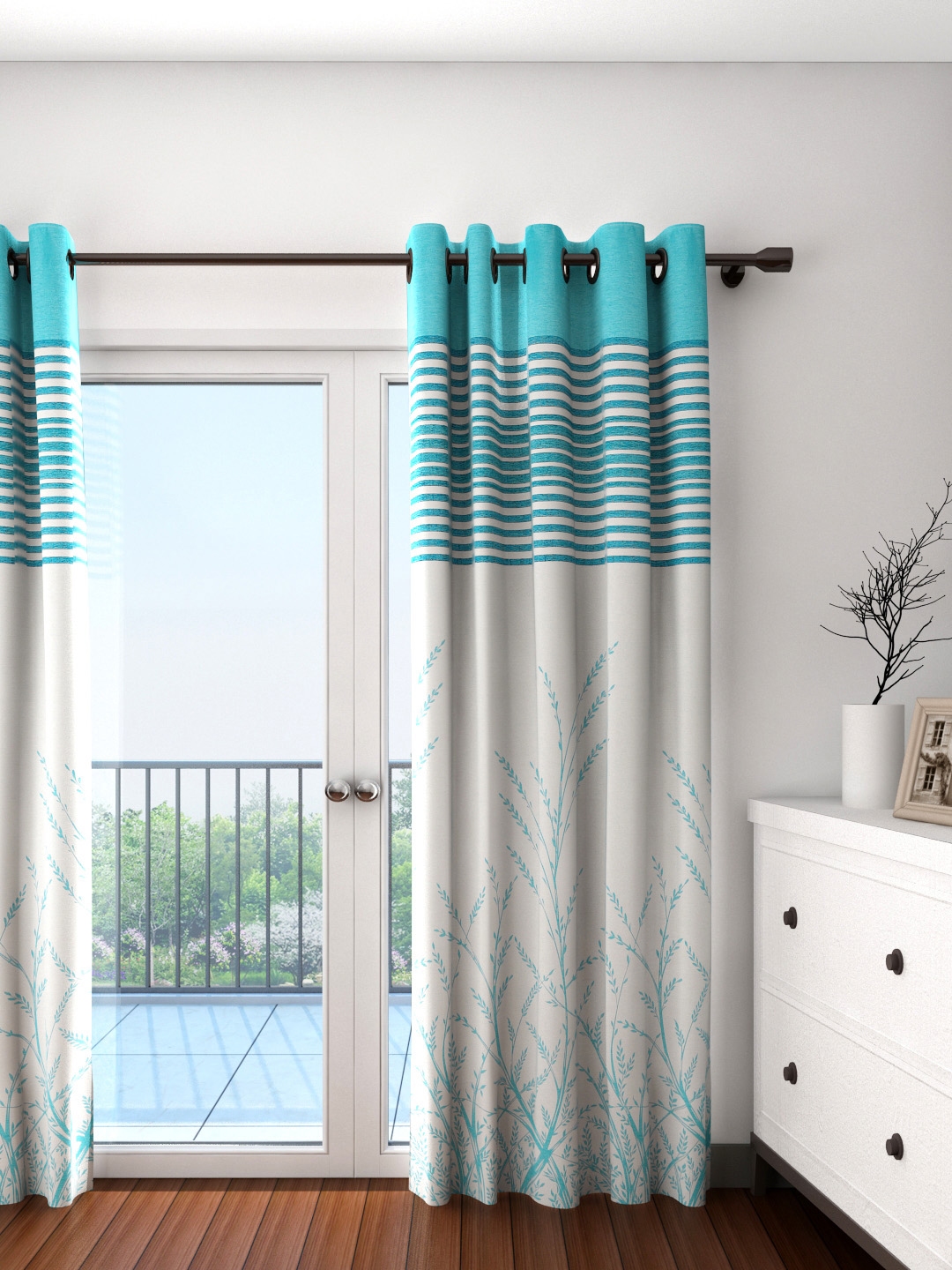 Buy Cortina Off White Amp Blue Leaf Patterned Blackout Door