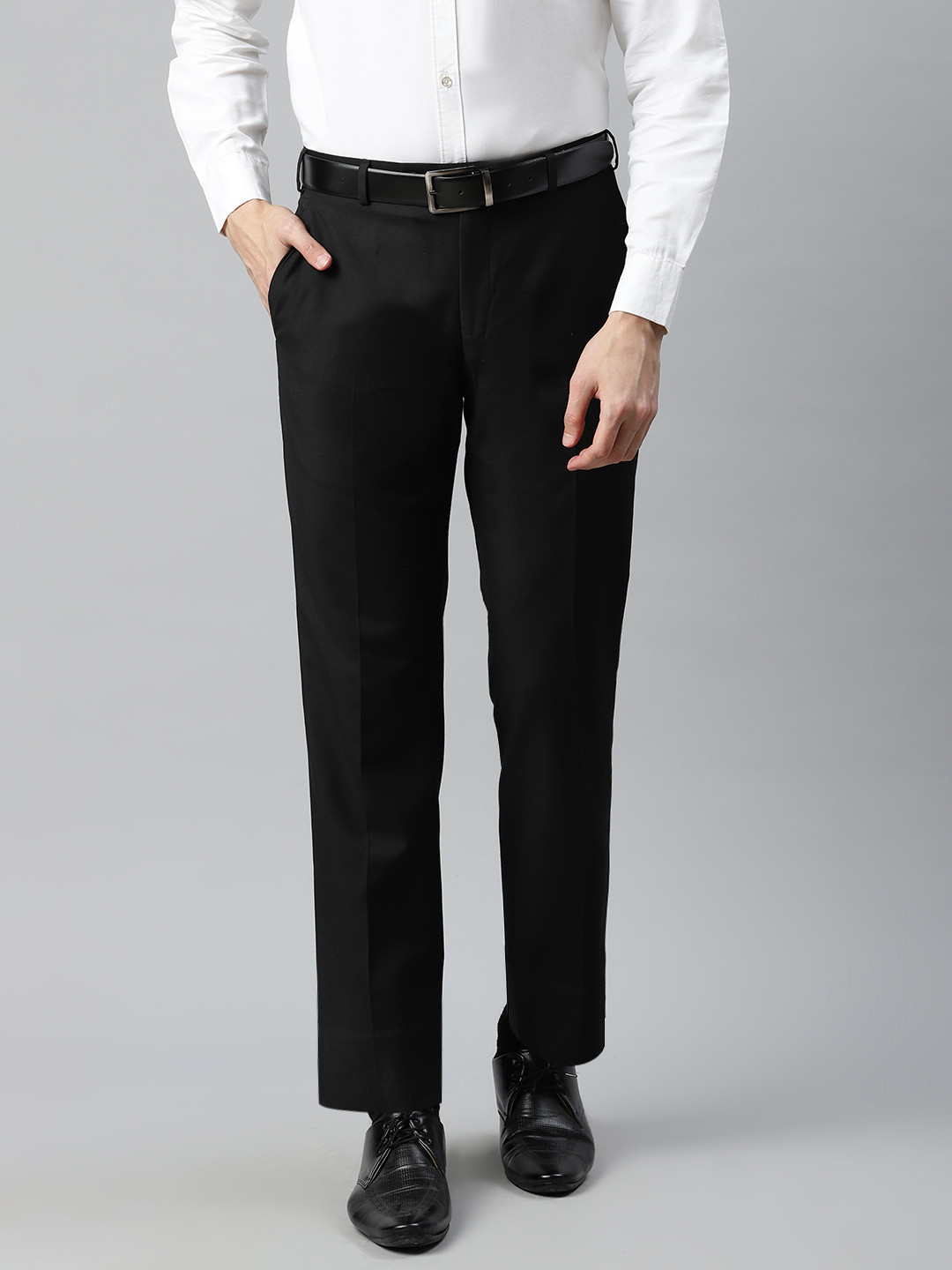 Buy Park Avenue Men Black Smart Fit Solid Formal Trousers - Trousers ...