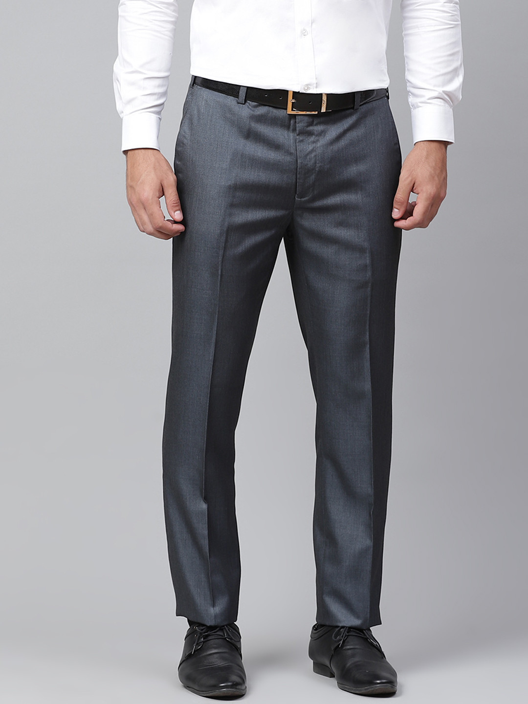 Buy Raymond Men Charcoal Grey Slim Fit Formal Trousers - Trousers for ...