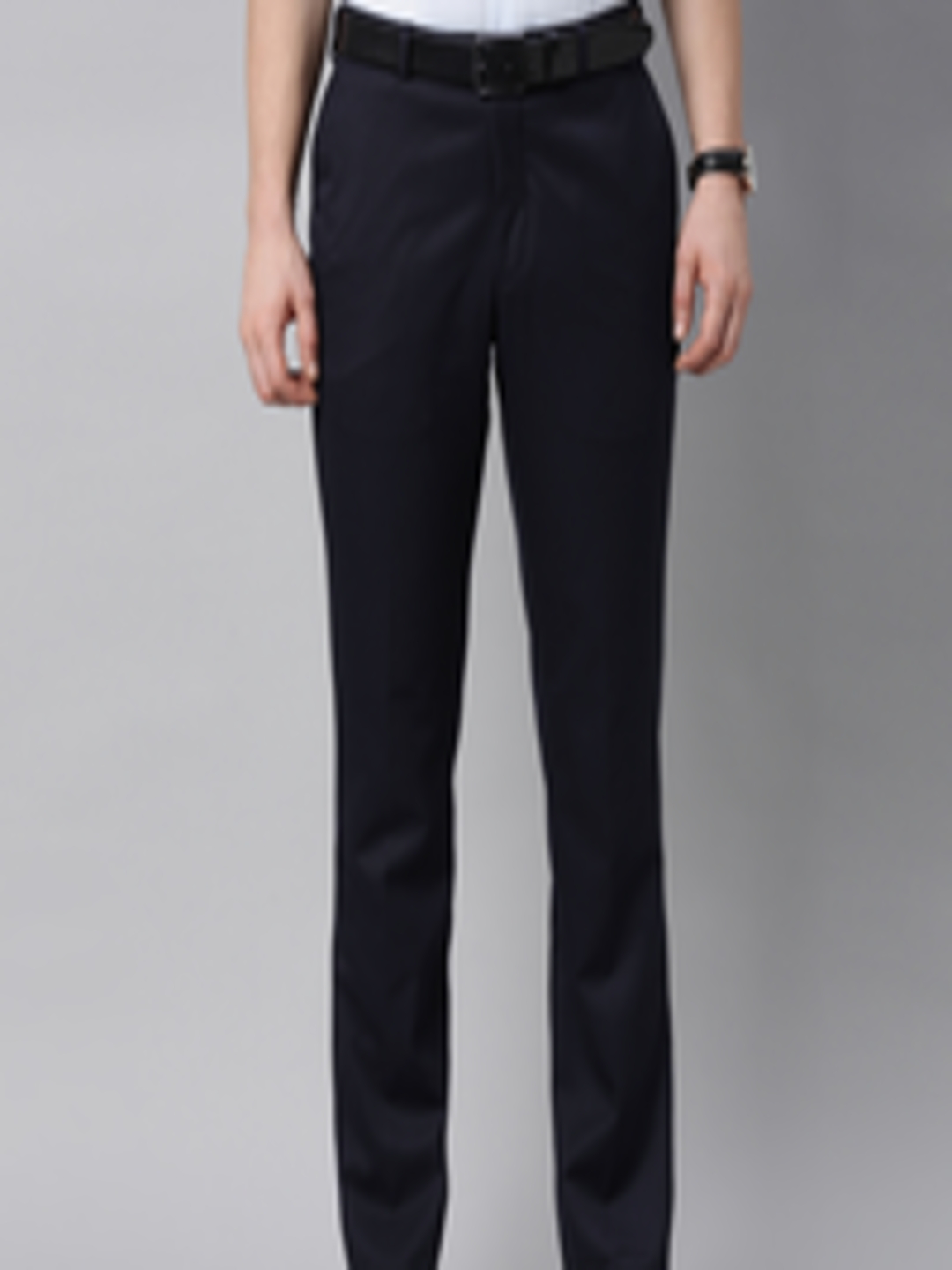 Buy Park Avenue Men Navy Blue Smart Fit Formal Trousers - Trousers for ...