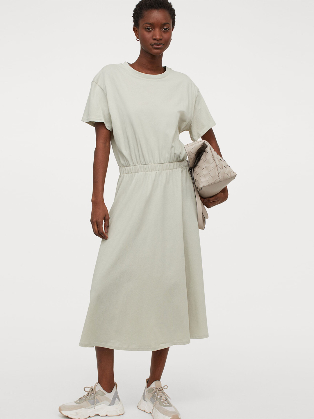 Buy H&M Green Solid Cotton Jersey Dress Dresses for Women 14095088