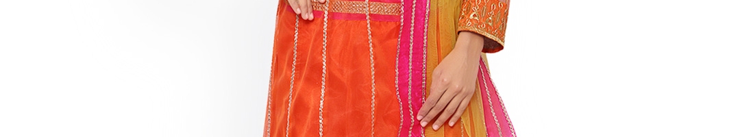 Buy SURAT TEX Orange Embroidered Net Semi Stitched Lehenga Choli ...