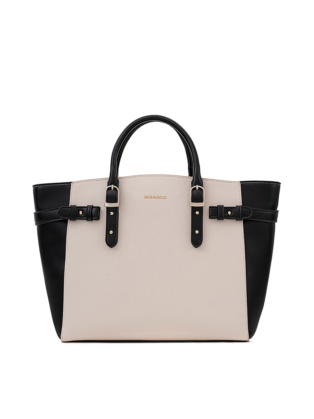 Buy MIRAGGIO White & Black Colourblocked Tote Bag - Handbags for Women ...