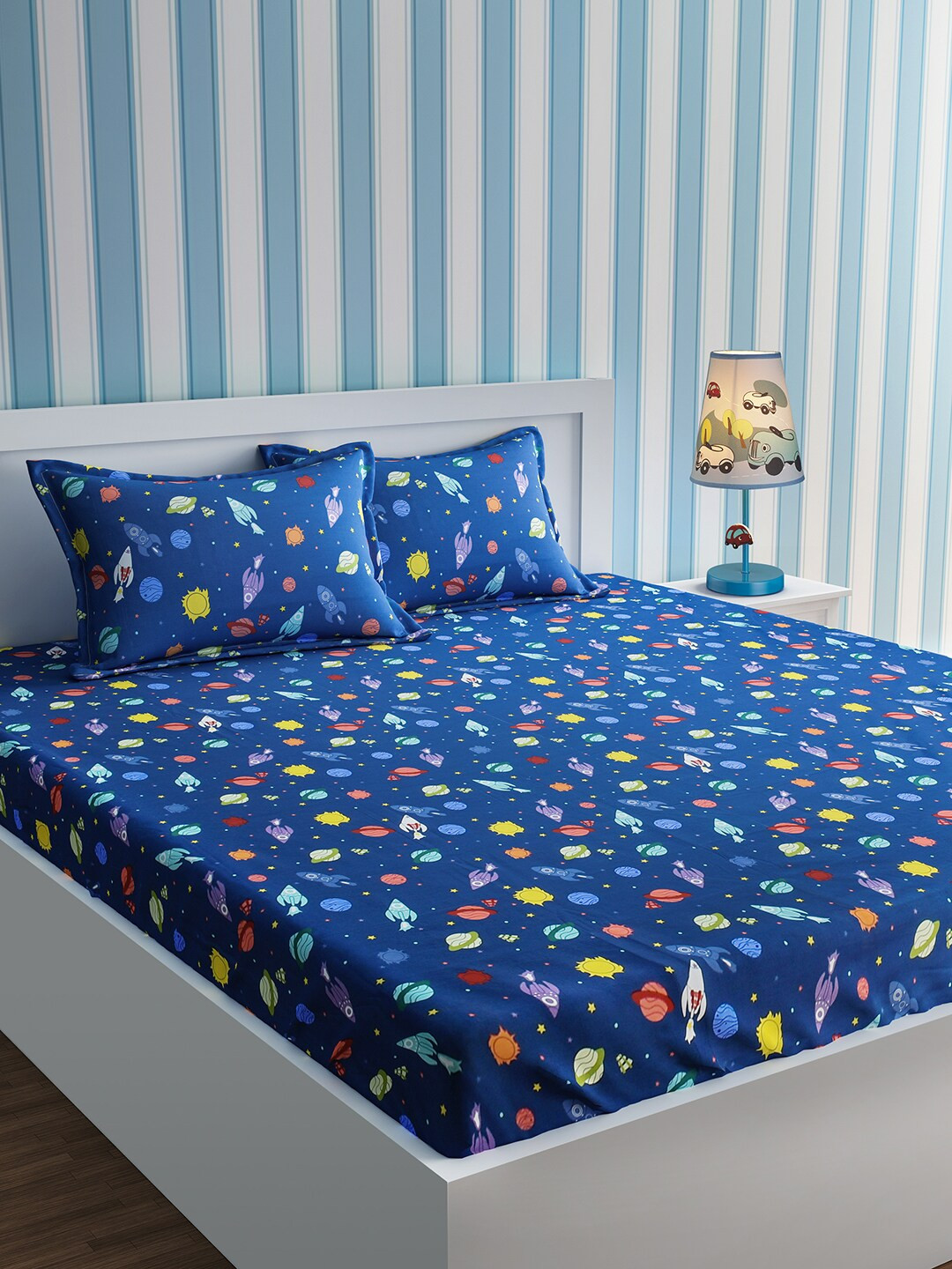 Buy URBAN DREAM Blue & Yellow Conversational 210 TC Cotton 1 Queen