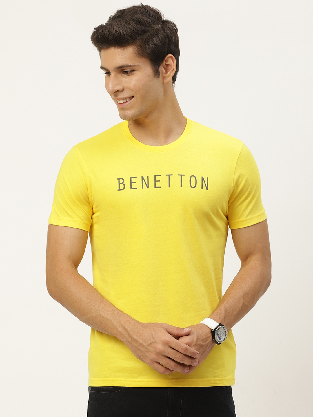 Buy United Colors Of Benetton Men Yellow Brand Logo Printed T Shirt ...