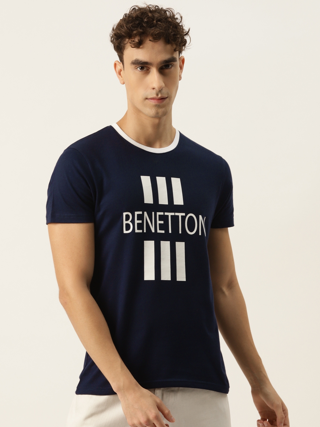 Buy United Colors Of Benetton Men Navy Blue & White Brand Logo Printed ...
