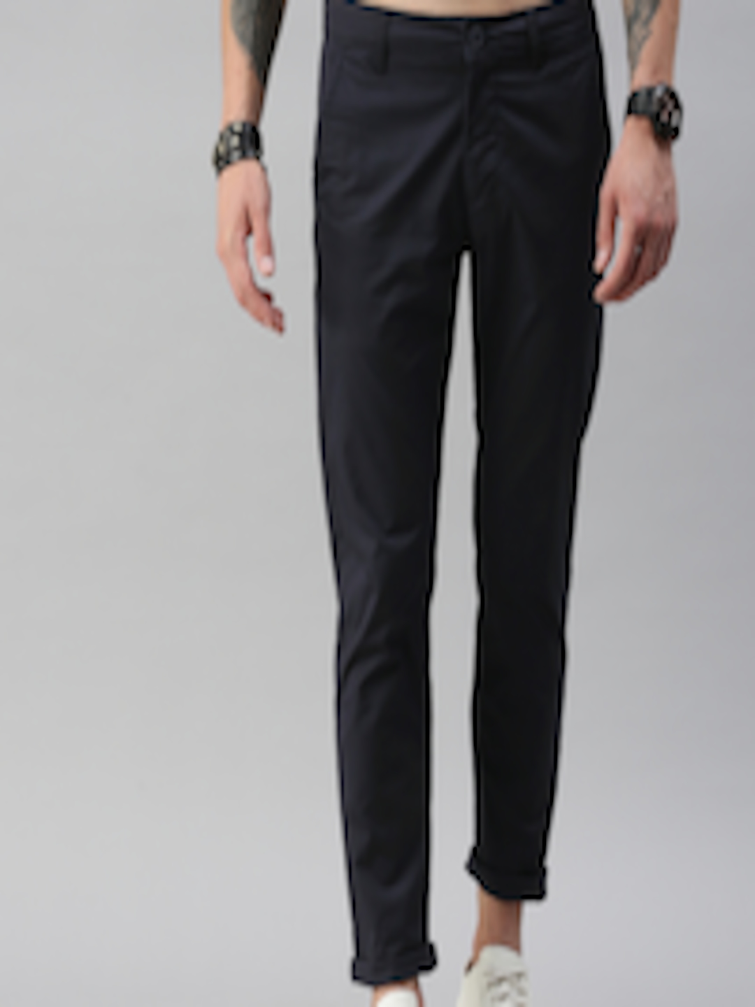 Buy Harvard Men Navy Blue Slim Fit Solid Regular Trousers - Trousers ...