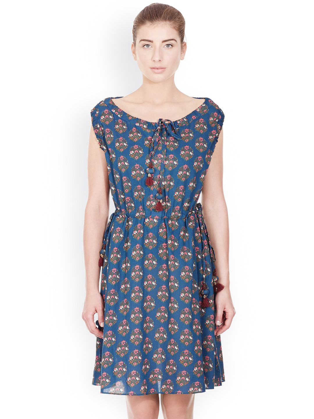 Buy Label Ritu Kumar Blue Floral Print Fit & Flare Dress - Dresses for Women 1411652 | Myntra