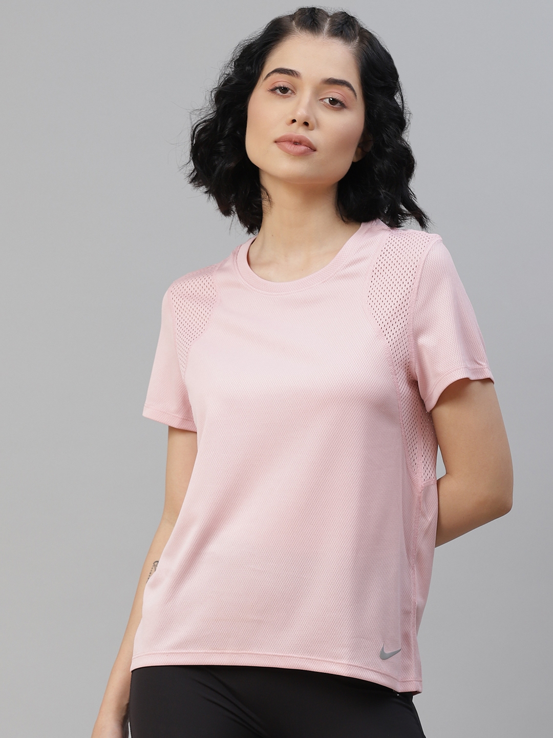 Buy Nike Women Pink Solid Run Short Sleeve T Shirt - Tshirts for Women ...
