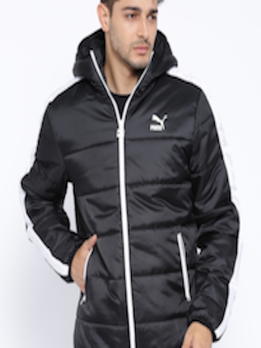 Buy PUMA Black Polyester Padded Hooded Puffer Jacket - Jackets for Men ...