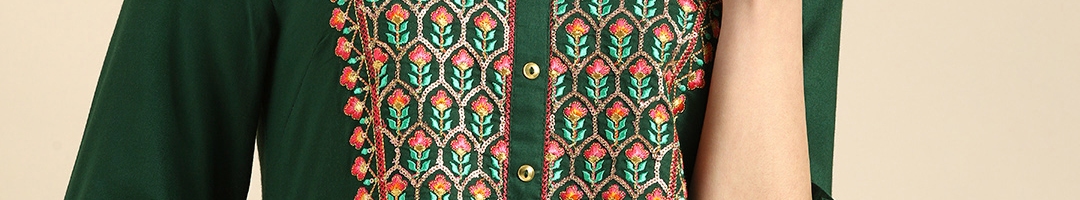 Buy Anouk Women Green Ethnic Motifs Yoke Design Thread Work Kurta ...