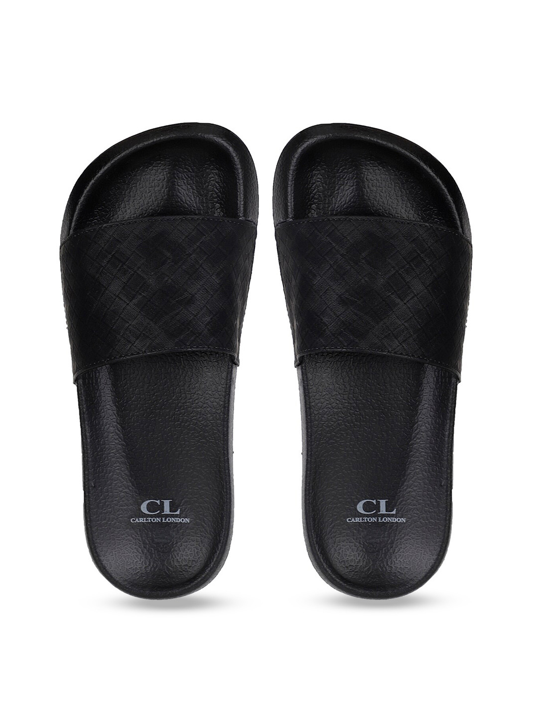 Buy Carlton London Men Black Self Design Sliders - Flip Flops for Men 14123038 | Myntra
