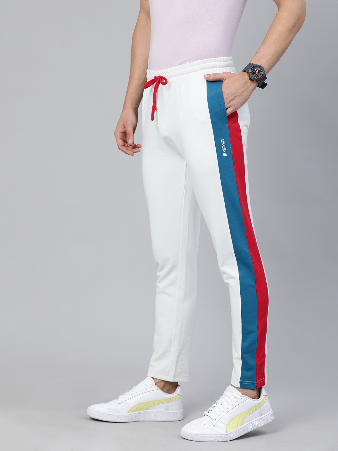 Buy The Indian Garage Co Men White Solid Regular Fit Track Pants With Side Stripe Track Pants