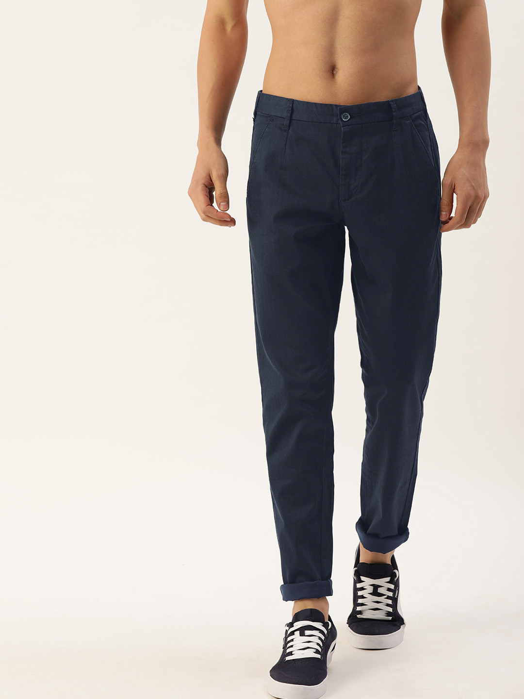 Buy Flying Machine Men Navy Blue Super Slim Fit Chinos Trousers ...