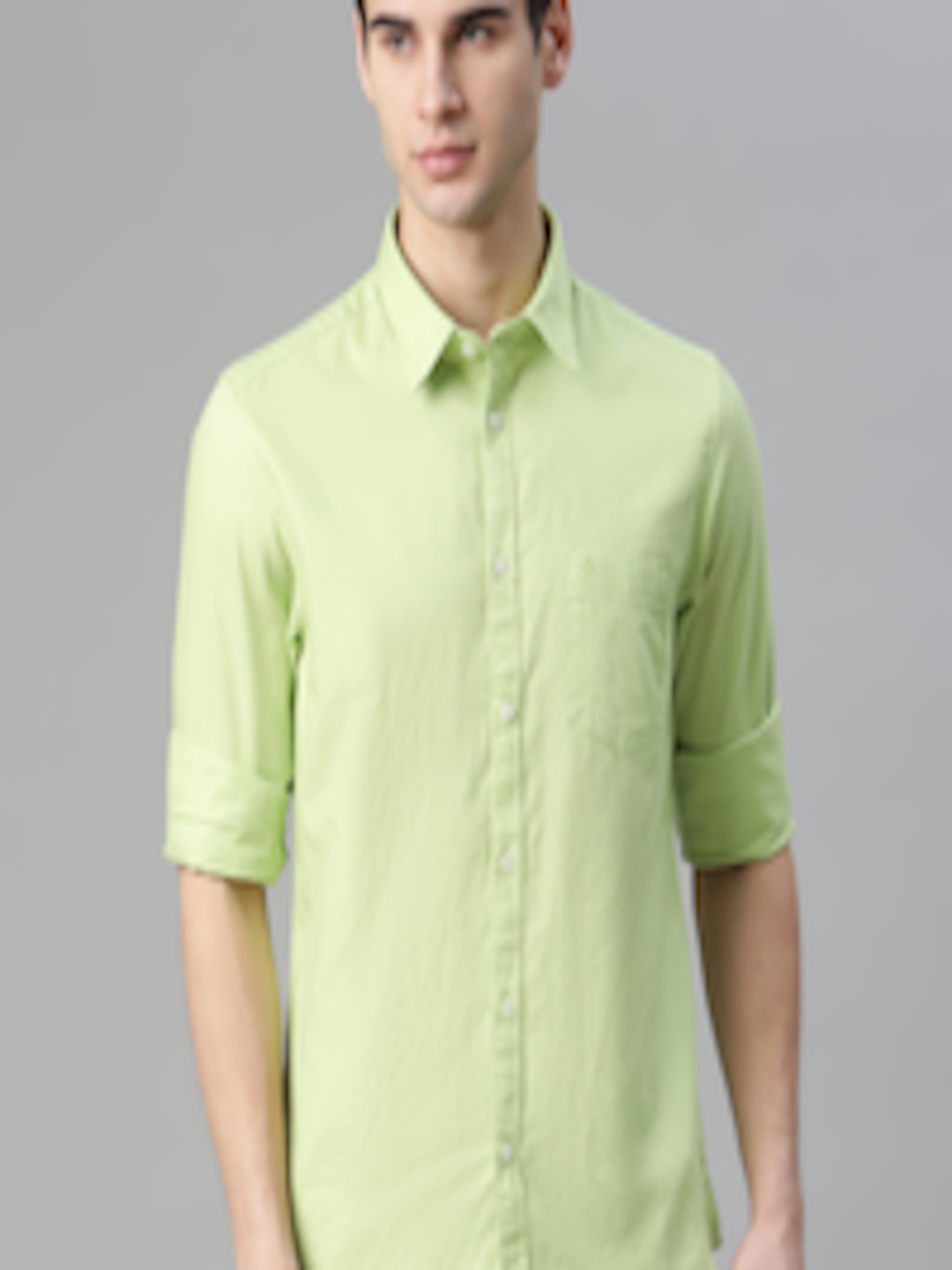 Buy Indian Terrain Men Lime Green Pure Cotton Casual Shirt - Shirts for ...