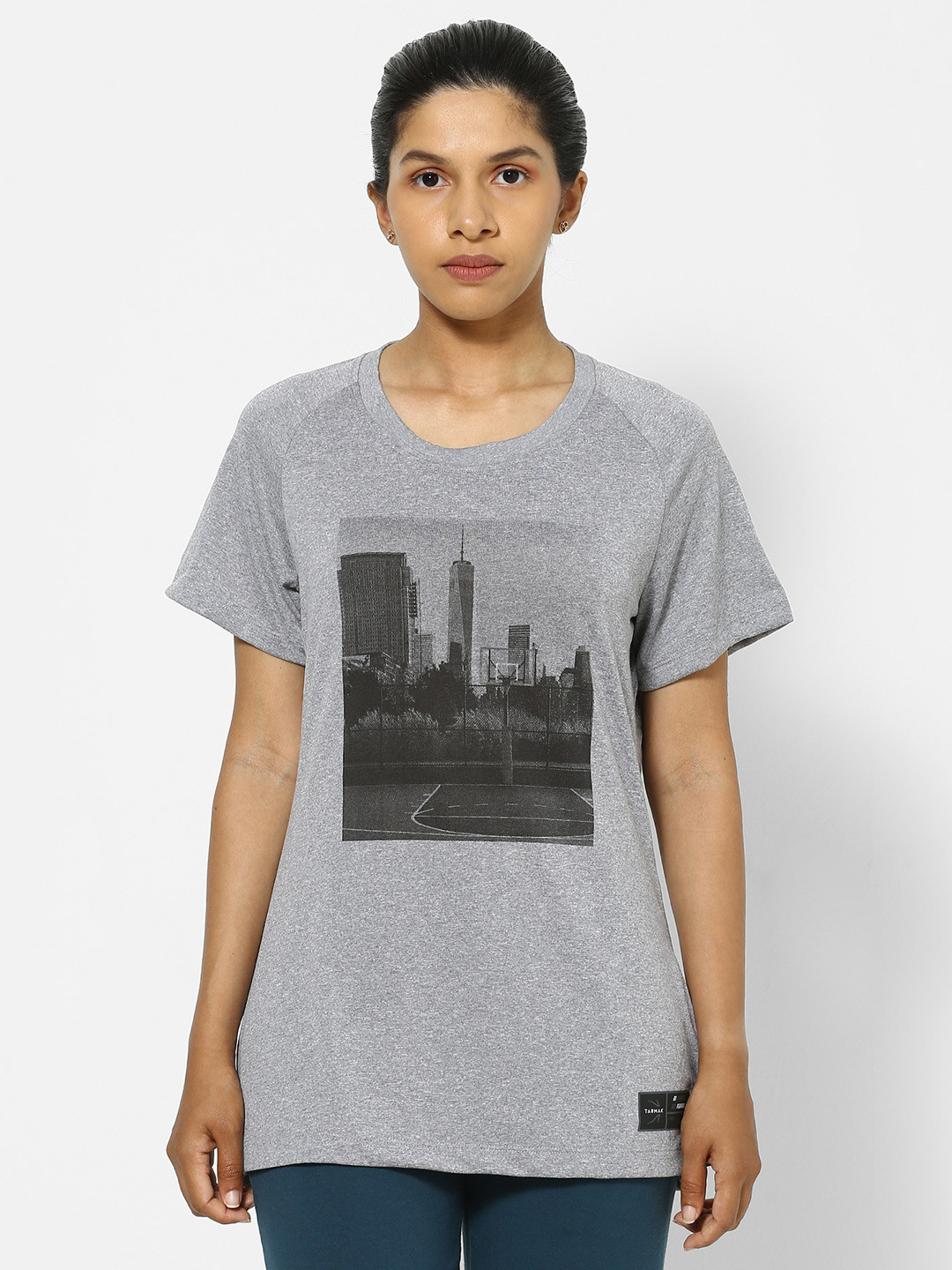 Buy TARMAK By Decathlon Women Grey Graphic Print Round Neck Basketball T Shirt - Tshirts for 